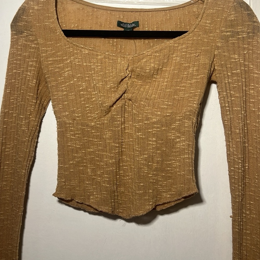 Wild Fable Textured Brown Long Sleeve Top